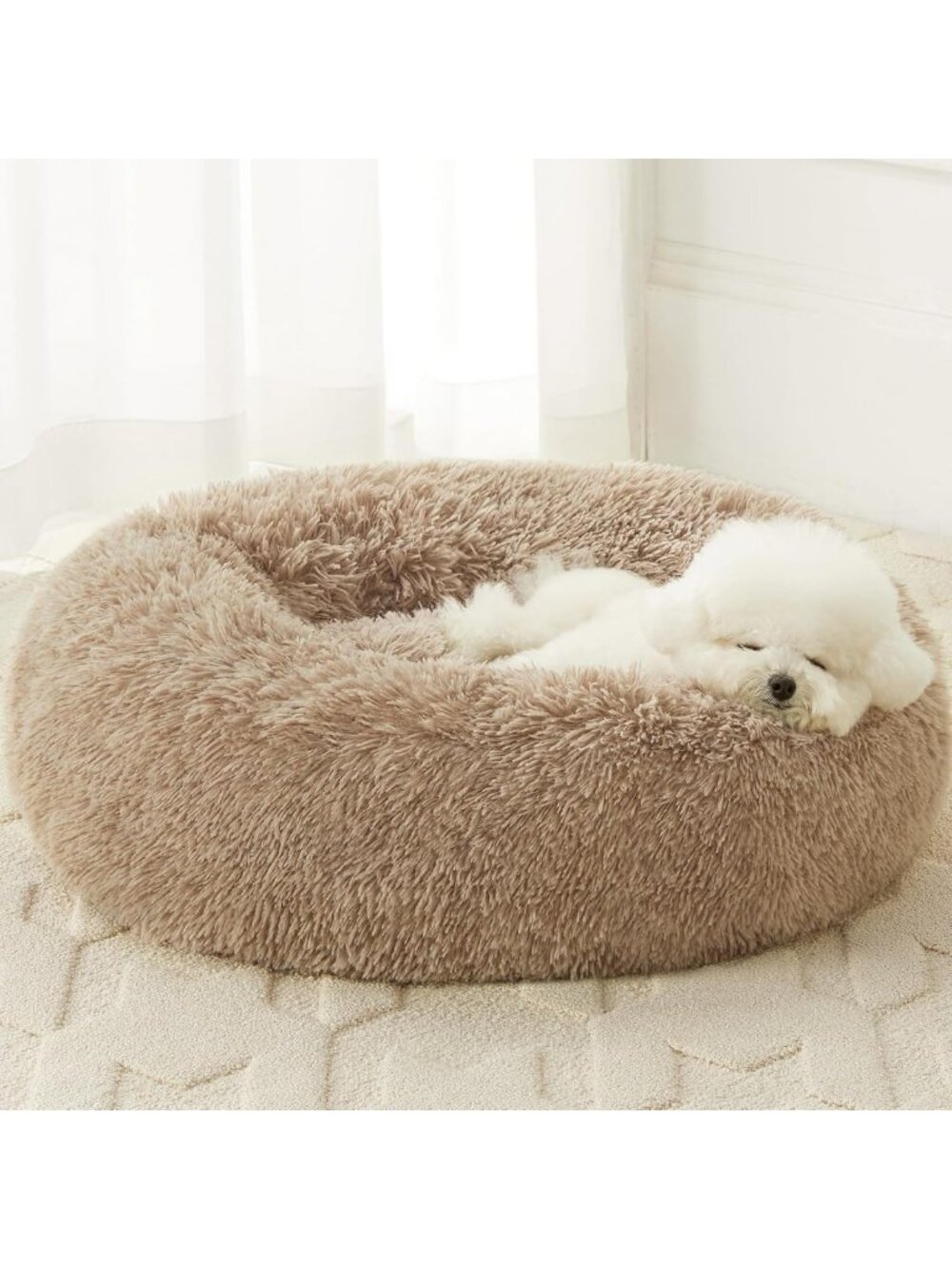 Cozy Anti-Anxiety Donut Pet Bed for Small Dogs & Cats, Fluffy Faux Fur Cushion